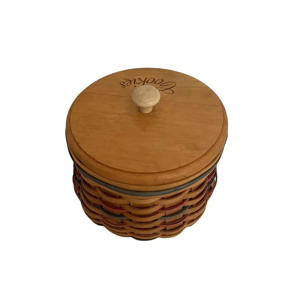 Woven Basket Cookie Jar w/ Lid Plastic Food Liner Multicolor Kitchen Storage 8”